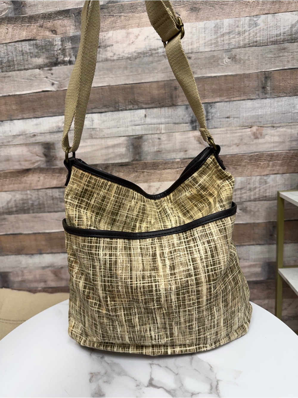 No Brand Cream & Brown Canvas Abstract Checkered Print